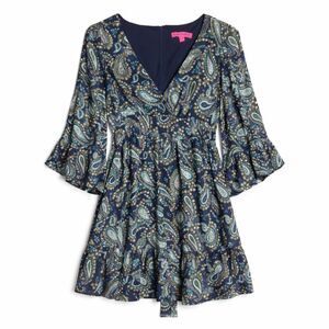 Betsey Johnson Paisley Mini Dress Boho Romantic Festival Chic Navy XS